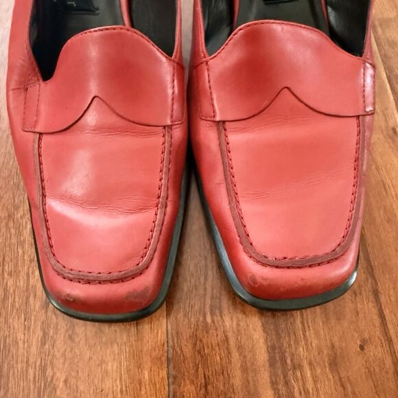 Vtg Etienne Aigner Leather Square Toe Red Loafer Sling Back Heels Sz 6.5 - Picture 9 of 15